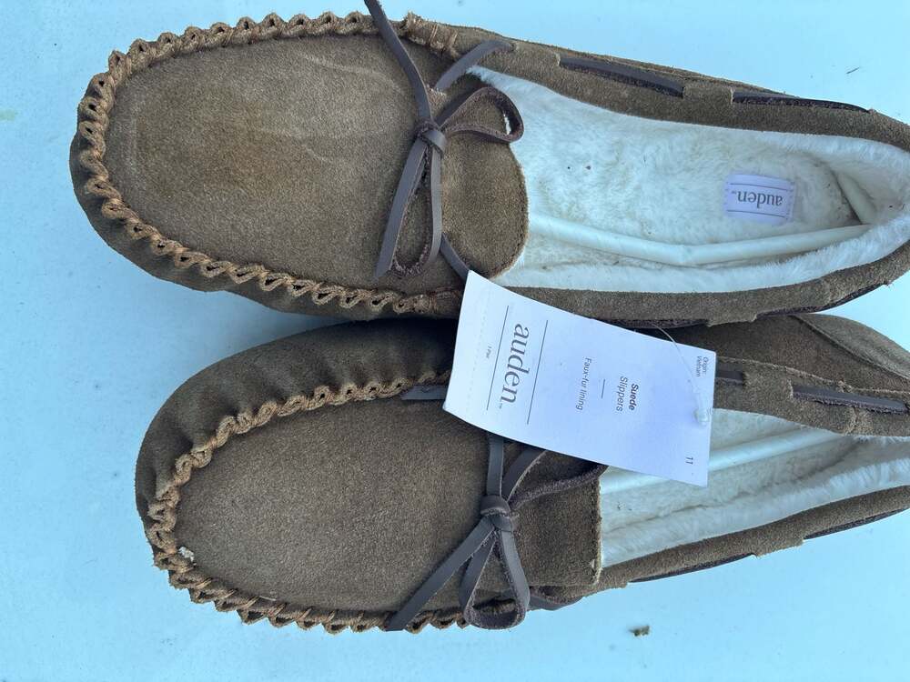Auden Women's Brie Moccasin Suede Faux-Fur Lining Slippers Brown Size 11